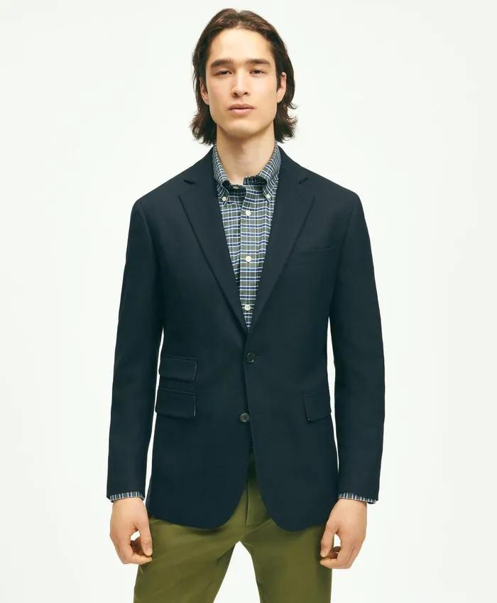 Men Slim Fit Stretch Wool Hopsack Blazer Navy Brooks Brothers Sport Coats and Blazers