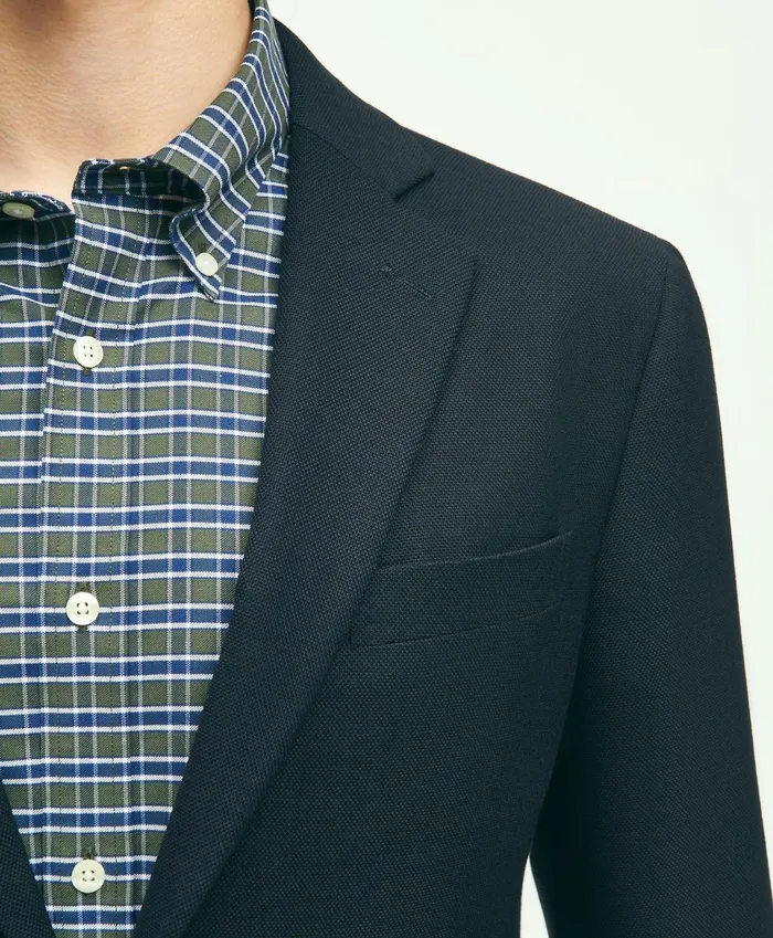 Men Slim Fit Stretch Wool Hopsack Blazer Navy Brooks Brothers Sport Coats and Blazers