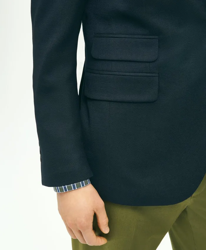 Men Slim Fit Stretch Wool Hopsack Blazer Navy Brooks Brothers Sport Coats and Blazers