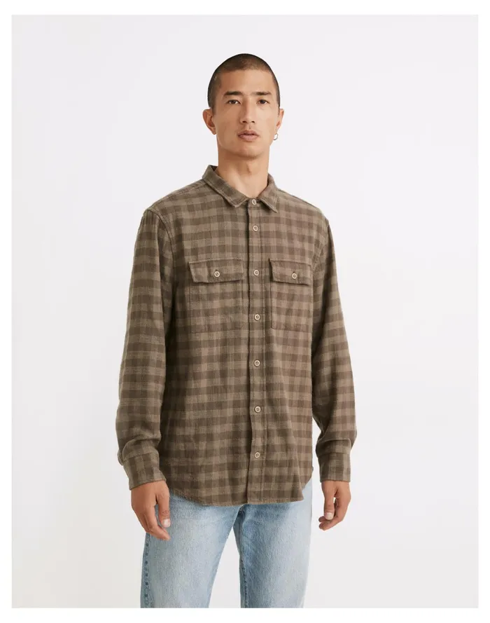 Men Slub Flannel Perfect Long Sleeve Shirt In Plaid Pressed Sage Madewell Shirts