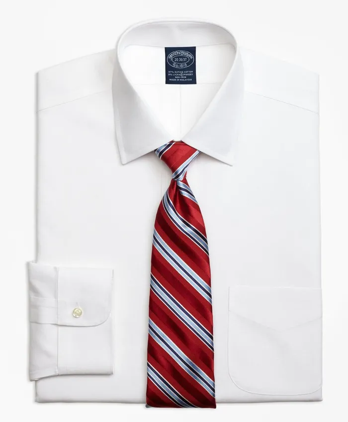 Men Stretch Big and Tall Dress Shirt NonIron Pinpoint Spread Collar White Brooks Brothers Dress Shirts