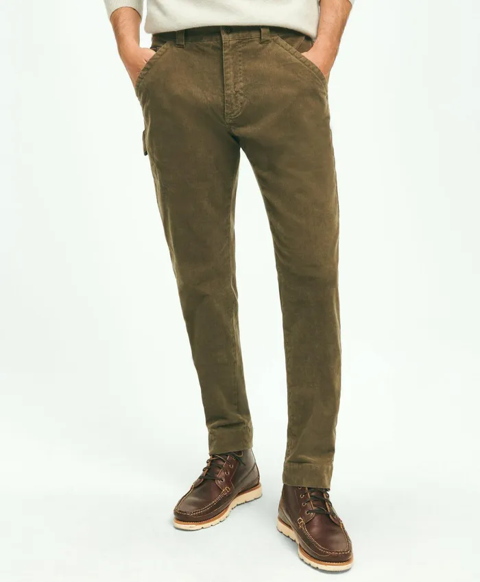 Men Stretch Cotton Corduroy Carpenter Pants Olive Brooks Brothers Chinos and Casual Pants