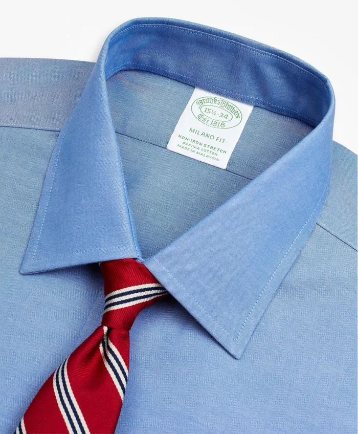 Men Stretch Milano Slim Fit Dress Shirt NonIron Pinpoint Ainsley Collar French Cuff Blue Brooks Brothers Dress Shirts