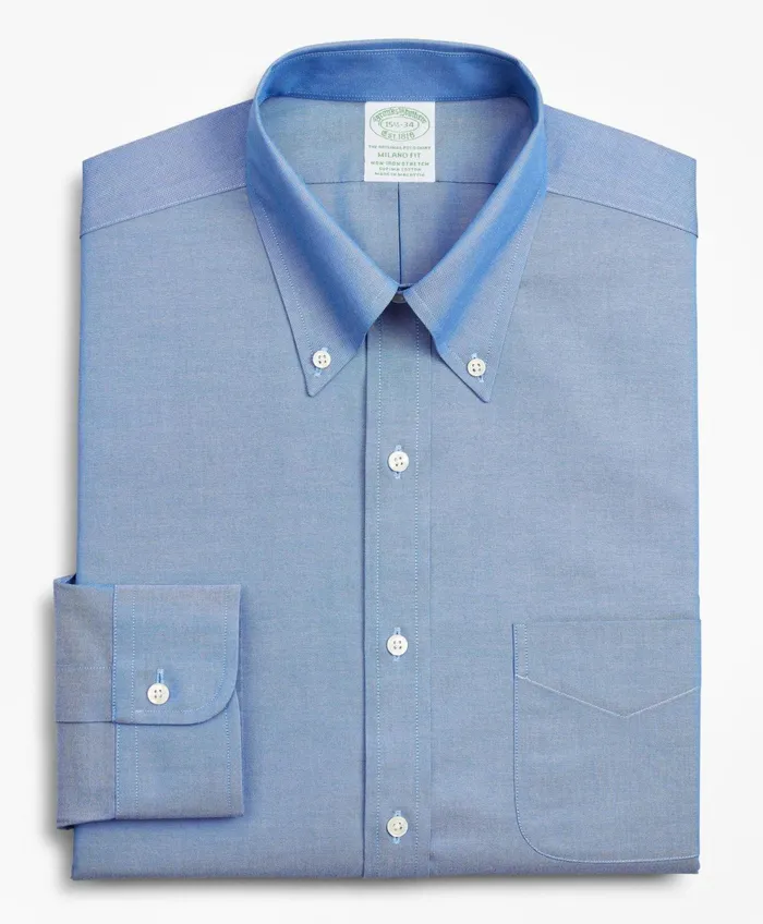 Men Stretch Milano SlimFit Dress Shirt NonIron Pinpoint ButtonDown Collar Blue Brooks Brothers Dress Shirts