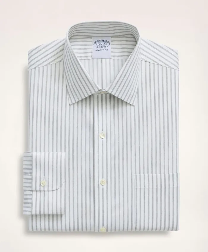 Men Stretch Regent RegularFit Dress Shirt NonIron Twill Stripe Ainsley Collar Grey Brooks Brothers Dress Shirts
