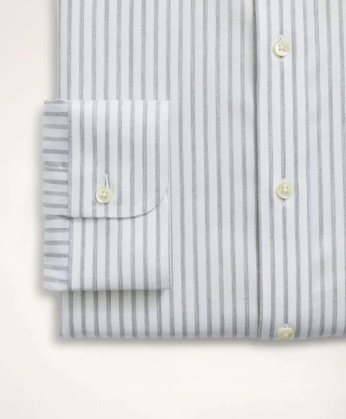 Men Stretch Regent RegularFit Dress Shirt NonIron Twill Stripe Ainsley Collar Grey Brooks Brothers Dress Shirts