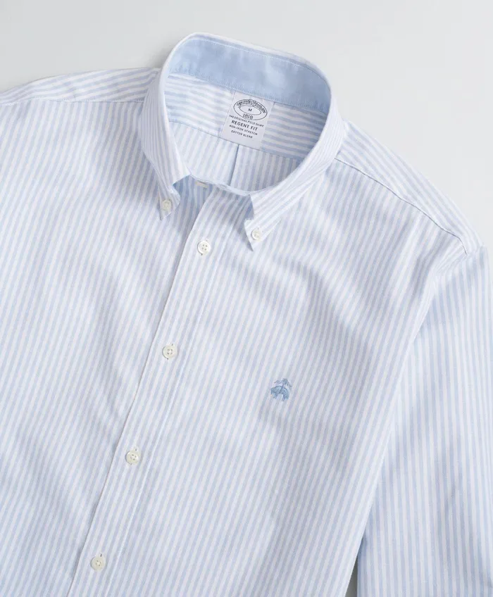 Men Stretch Regent RegularFit Sport Shirt NonIron Bengal Stripe Oxford Vista Blue Brooks Brothers Sport Shirts
