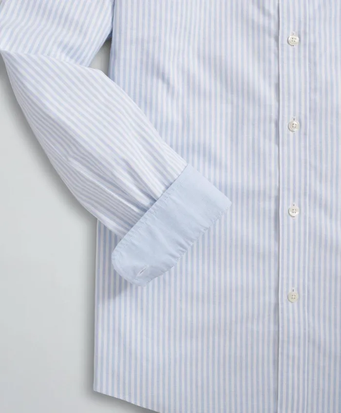 Men Stretch Regent RegularFit Sport Shirt NonIron Bengal Stripe Oxford Vista Blue Brooks Brothers Sport Shirts