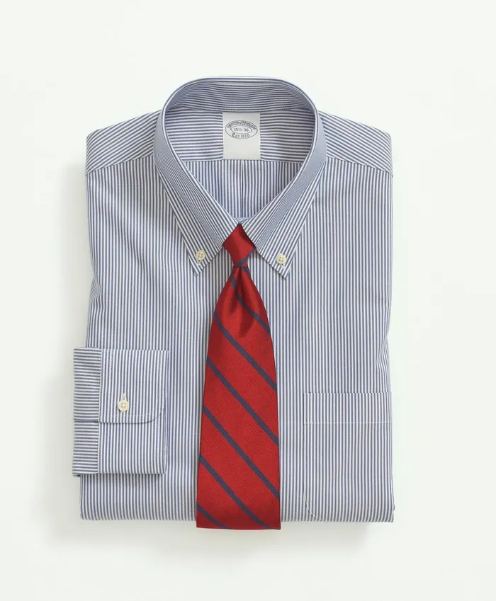 Men Stretch Supima Cotton NonIron Pinpoint Oxford ButtonDown Collar Candy Stripe Dress Shirt Bright Blue Brooks Brothers Dress Shirts