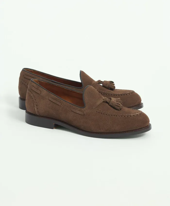 Men Suede Tassel Loafers Brown Brooks Brothers Shoes