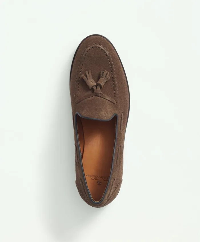 Men Suede Tassel Loafers Brown Brooks Brothers Shoes