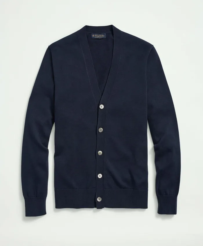 Men Supima Cotton ButtonFront Cardigan Navy Brooks Brothers Sweaters