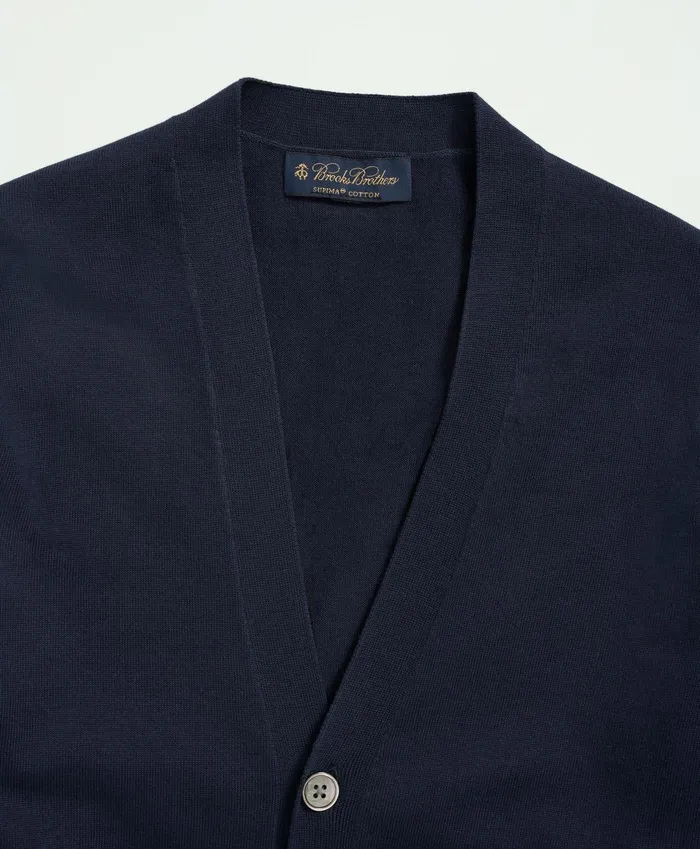 Men Supima Cotton ButtonFront Cardigan Navy Brooks Brothers Sweaters