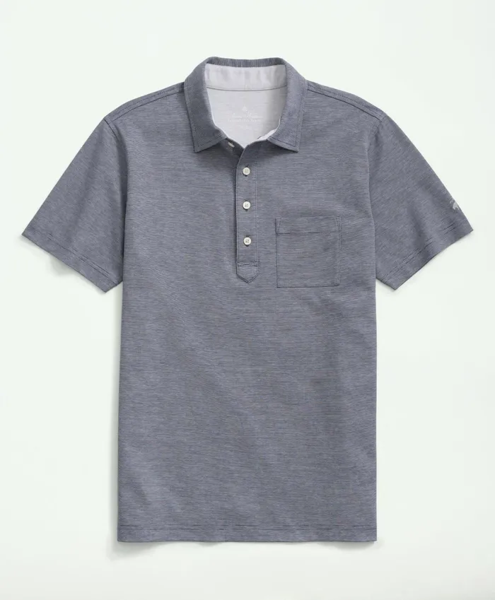 Men Supima Cotton Striped Golf Polo Navywhite Brooks Brothers Polo and Rugby Shirts