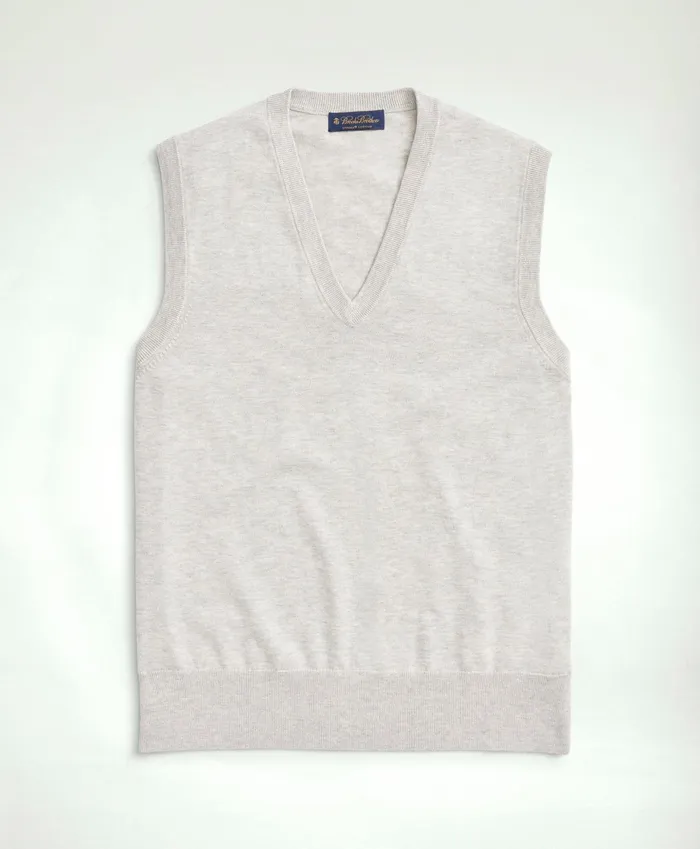 Men Supima Cotton Sweater Vest Grey Brooks Brothers Sweaters