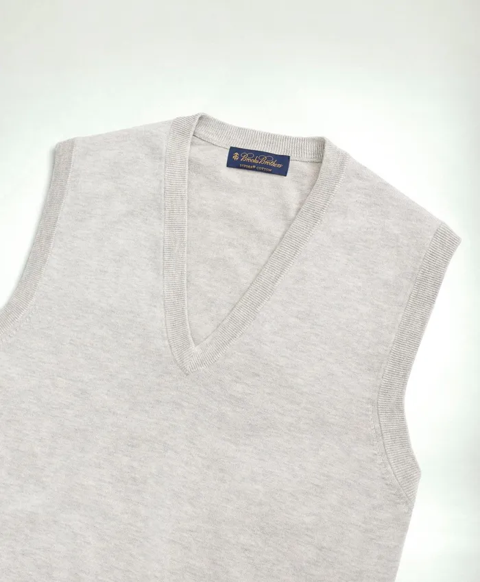 Men Supima Cotton Sweater Vest Grey Brooks Brothers Sweaters