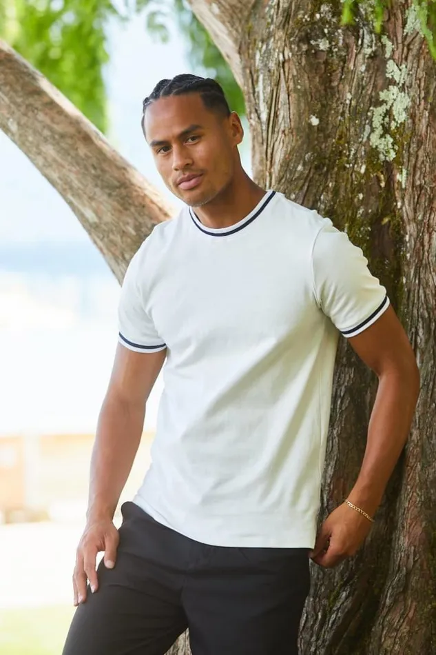 Men TShirt Blanc Col Rond Bandes Noires White Brentiny Paris TShirts