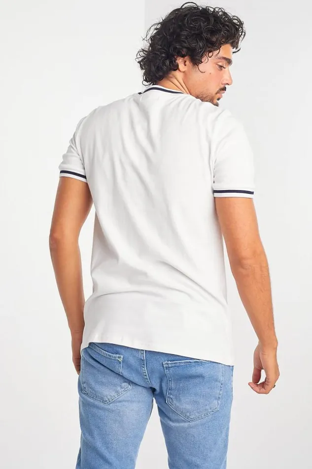 Men TShirt Blanc Col Rond Bandes Noires White Brentiny Paris TShirts
