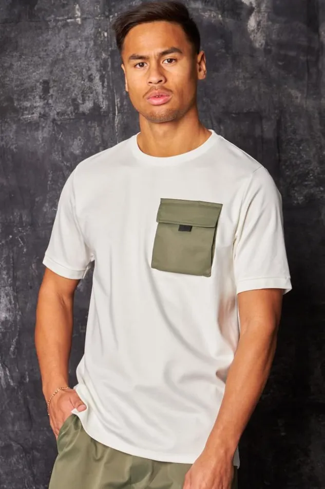 Men TShirt Blanc Poche Poitrine Kaki White Brentiny Paris TShirts