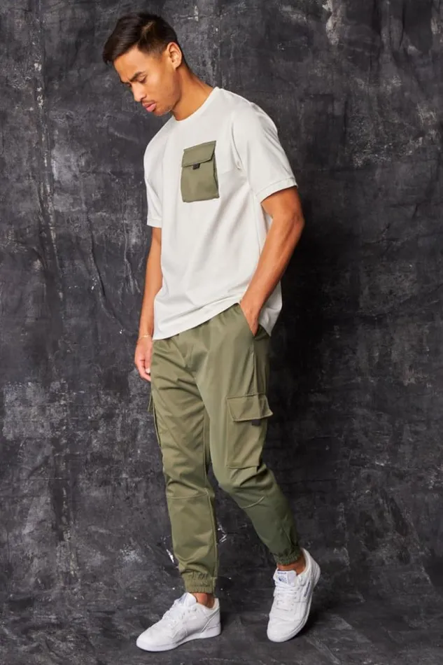 Men TShirt Blanc Poche Poitrine Kaki White Brentiny Paris TShirts