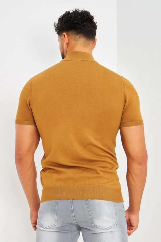 Men TShirt Camel En Fines Mailles Col Montant Camel Brentiny Paris TShirts