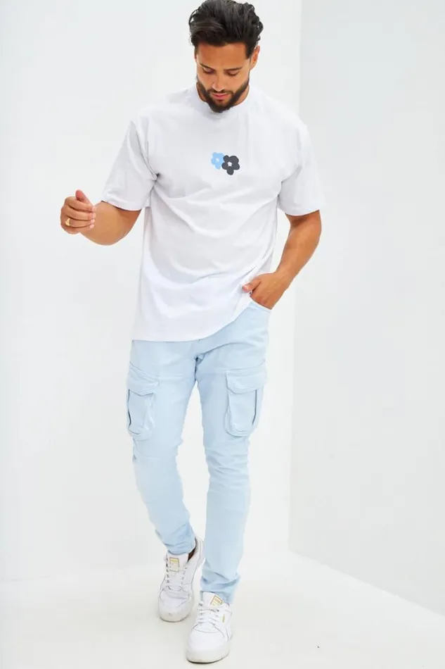 Men TShirt Floqu Fleurs Avant Et Arrire Noir White Brentiny Paris TShirts