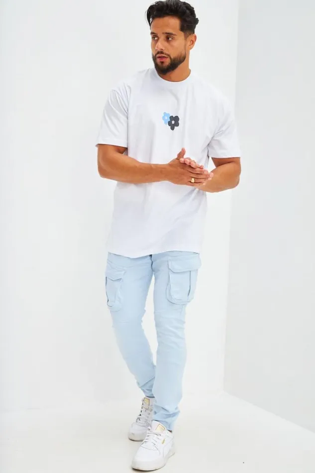 Men TShirt Floqu Fleurs Avant Et Arrire Noir White Brentiny Paris TShirts