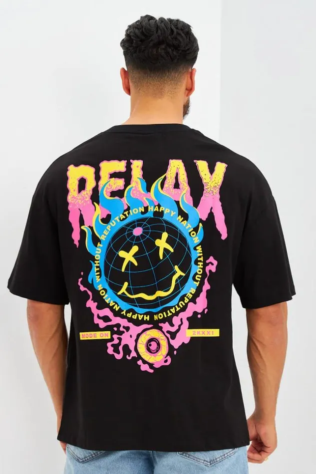 Men TShirt Logo Imprim Smiley Terre Gris Black Brentiny Paris TShirts