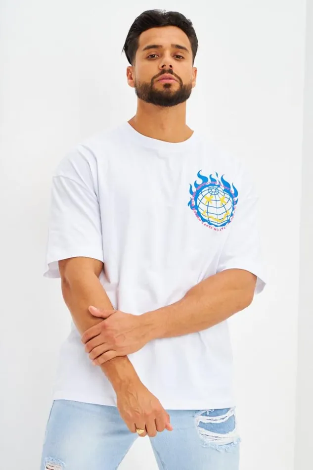 Men TShirt Logo Imprim Smiley Terre Gris White Brentiny Paris TShirts