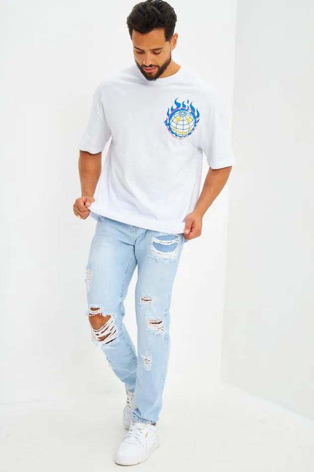 Men TShirt Logo Imprim Smiley Terre Gris White Brentiny Paris TShirts