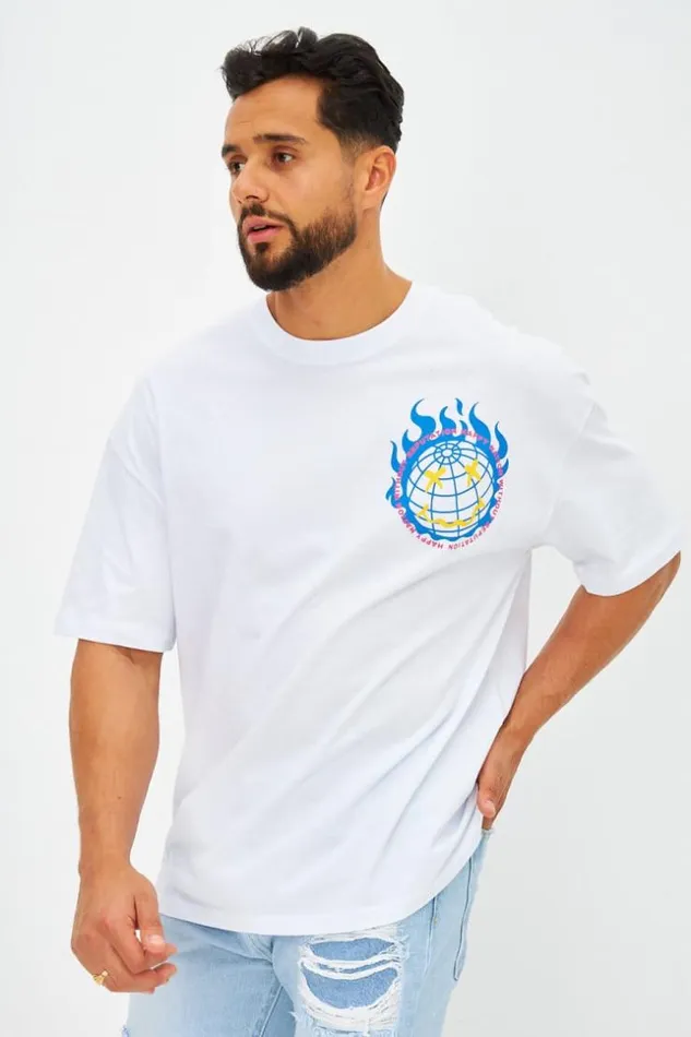Men TShirt Logo Imprim Smiley Terre Gris White Brentiny Paris TShirts