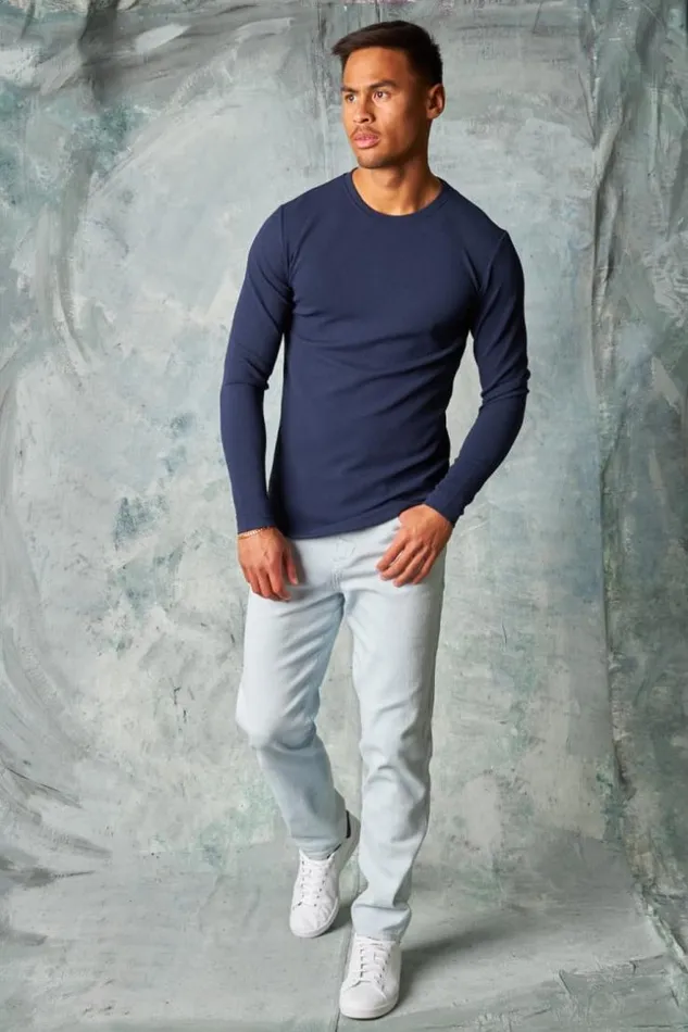 Men TShirt Manches Longues Textur Bleu Fonc Blue Brentiny Paris TShirts
