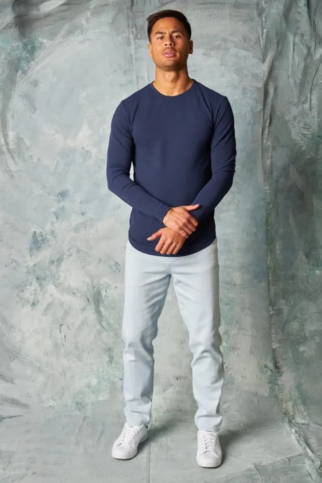 Men TShirt Manches Longues Textur Bleu Fonc Blue Brentiny Paris TShirts