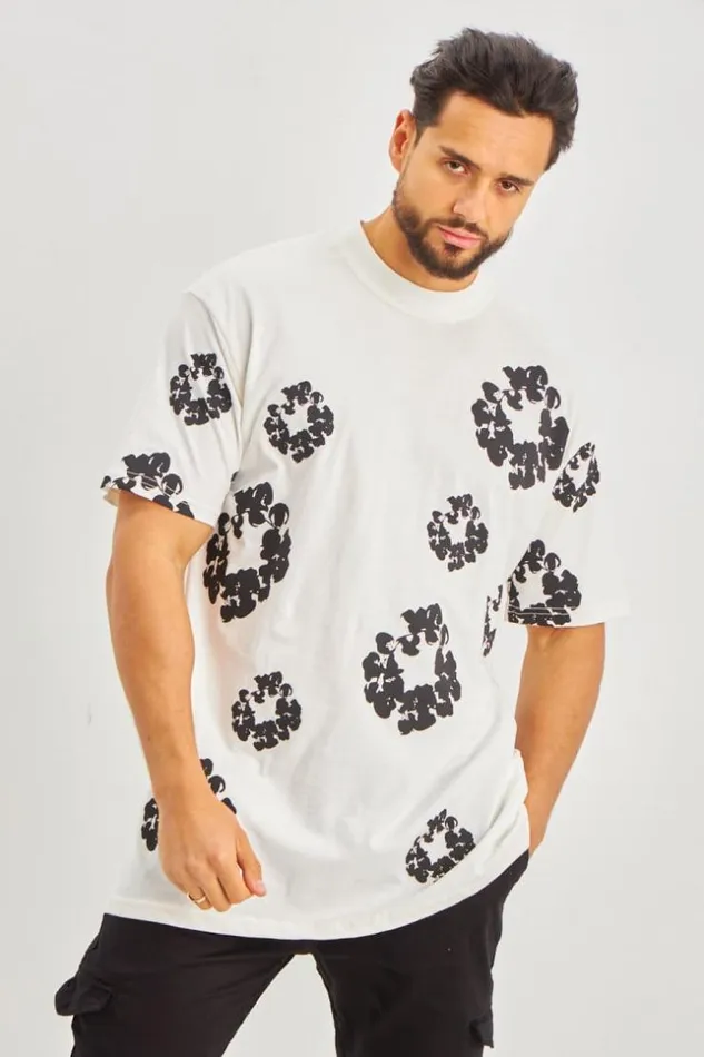 Men TShirt Motif Floral Blanc White Brentiny Paris TShirts