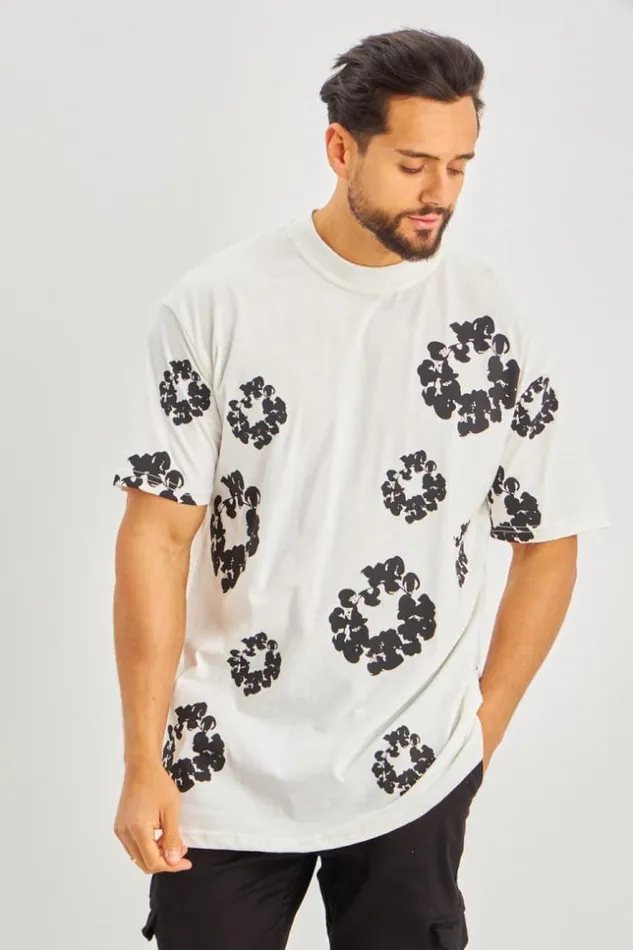 Men TShirt Motif Floral Blanc White Brentiny Paris TShirts