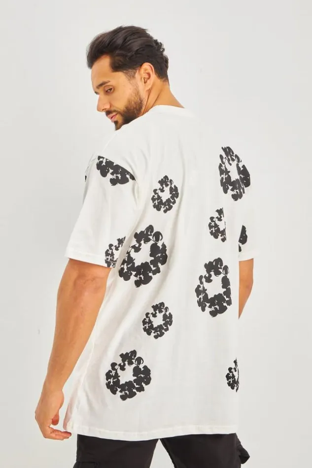 Men TShirt Motif Floral Blanc White Brentiny Paris TShirts