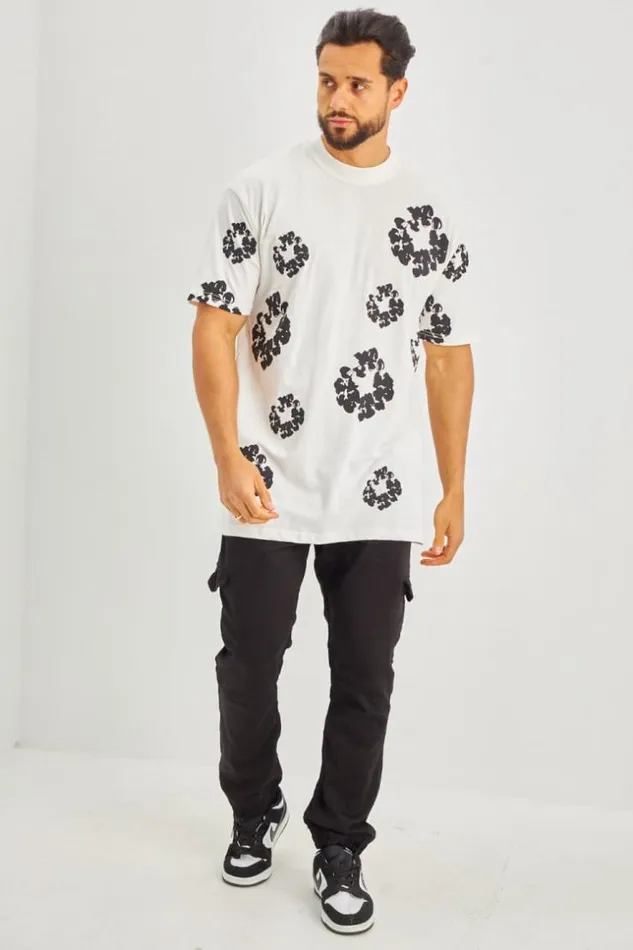 Men TShirt Motif Floral Blanc White Brentiny Paris TShirts