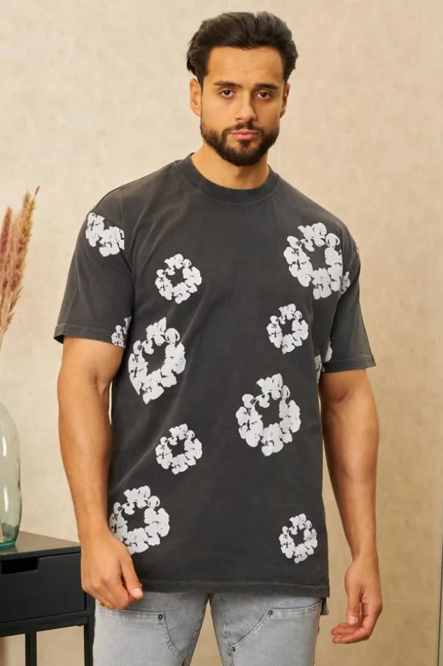 Men TShirt Motif Floral Noir Black Brentiny Paris TShirts