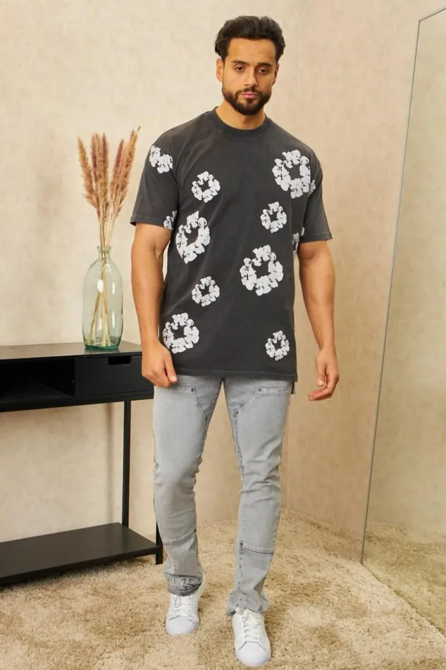 Men TShirt Motif Floral Noir Black Brentiny Paris TShirts