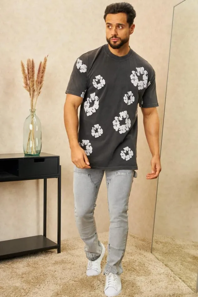 Men TShirt Motif Floral Noir Black Brentiny Paris TShirts