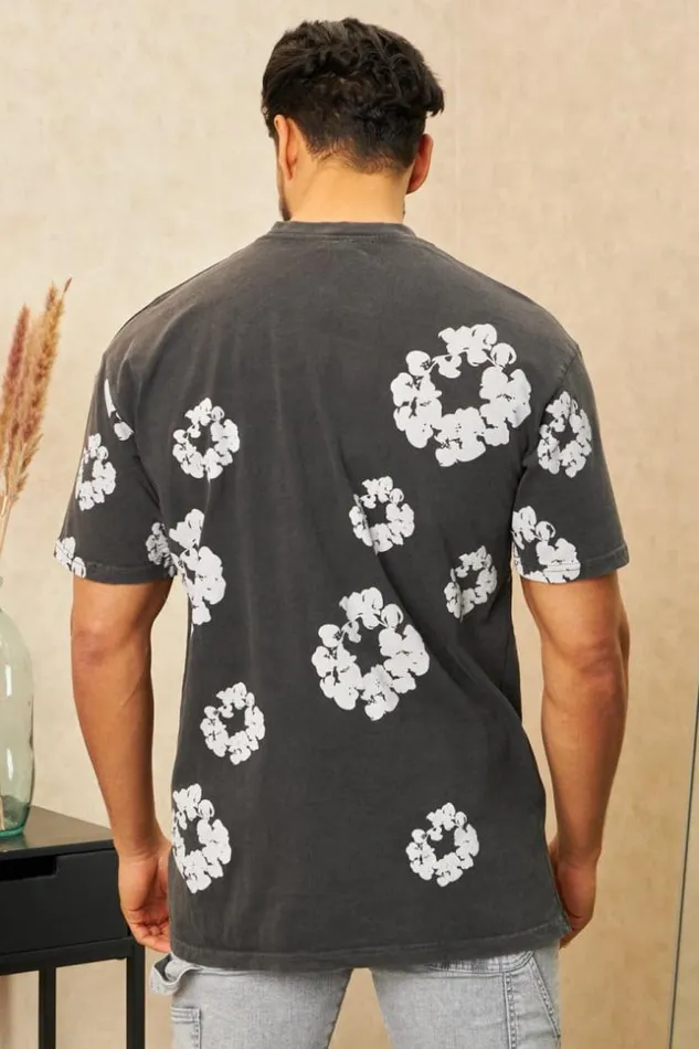 Men TShirt Motif Floral Noir Black Brentiny Paris TShirts