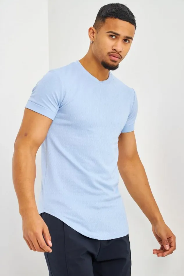 Men TShirt Motif Relief Bleu Ciel Manches Courtes Revers Bleuclair Brentiny Paris TShirts Men TShirt Motif Relief Bleu Ciel Manches Courtes Revers Bleuclair Brentiny Paris TShirts