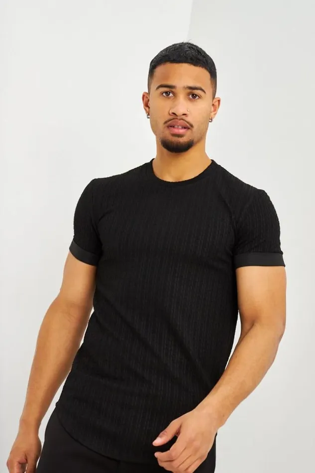 Men TShirt Motif Relief Noir Manches Courtes Revers Black Brentiny Paris TShirts Men TShirt Motif Relief Noir Manches Courtes Revers Black Brentiny Paris TShirts
