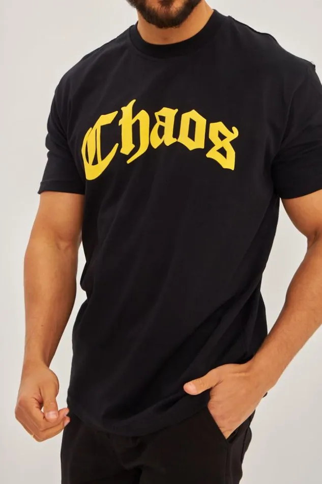 Men TShirt Noir Inscription 034Chaos 034 Black Brentiny Paris TShirts