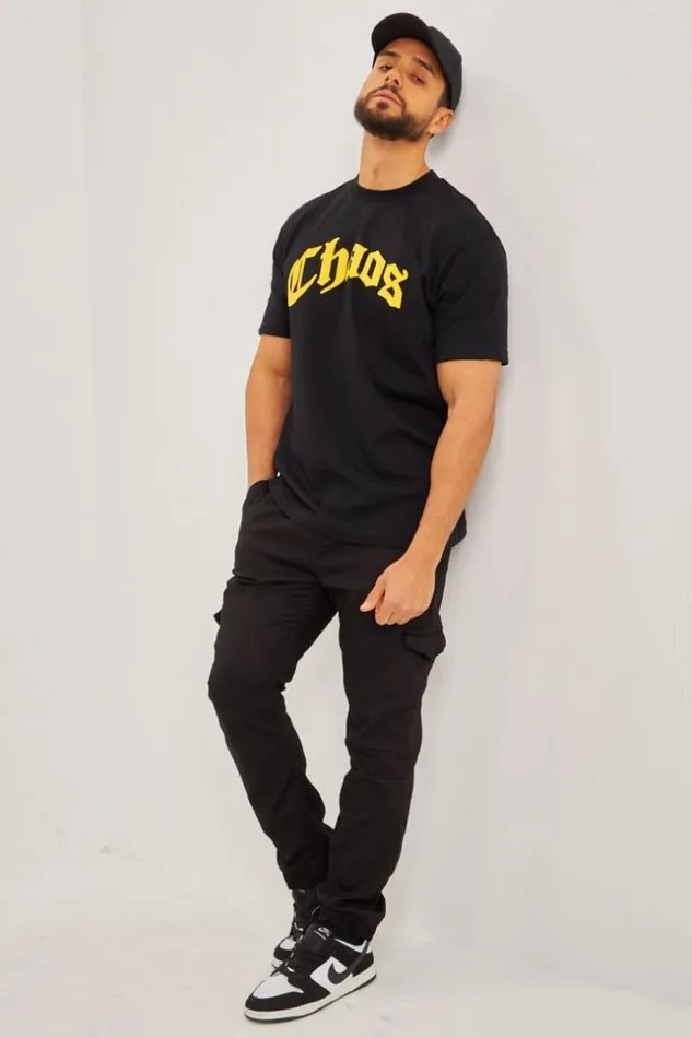 Men TShirt Noir Inscription 034Chaos 034 Black Brentiny Paris TShirts
