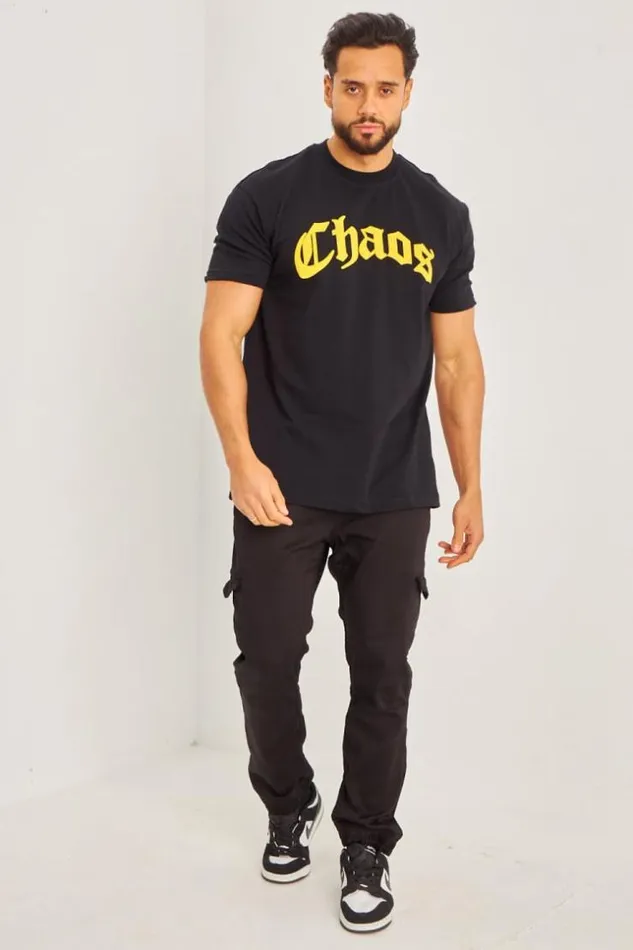 Men TShirt Noir Inscription 034Chaos 034 Black Brentiny Paris TShirts