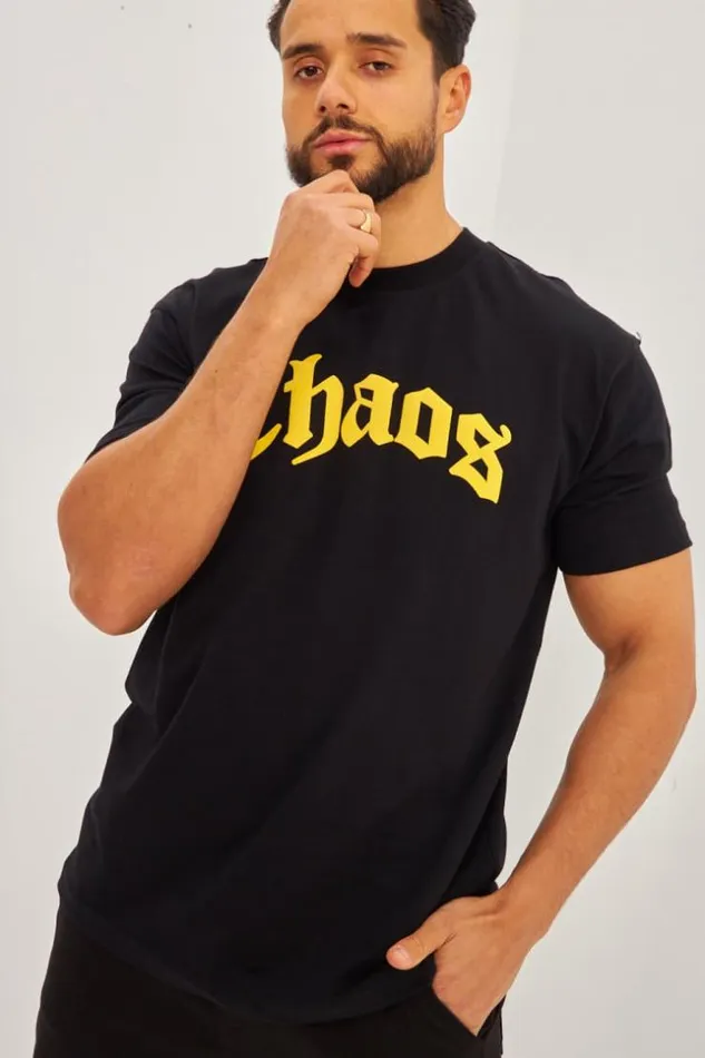 Men TShirt Noir Inscription 034Chaos 034 Black Brentiny Paris TShirts