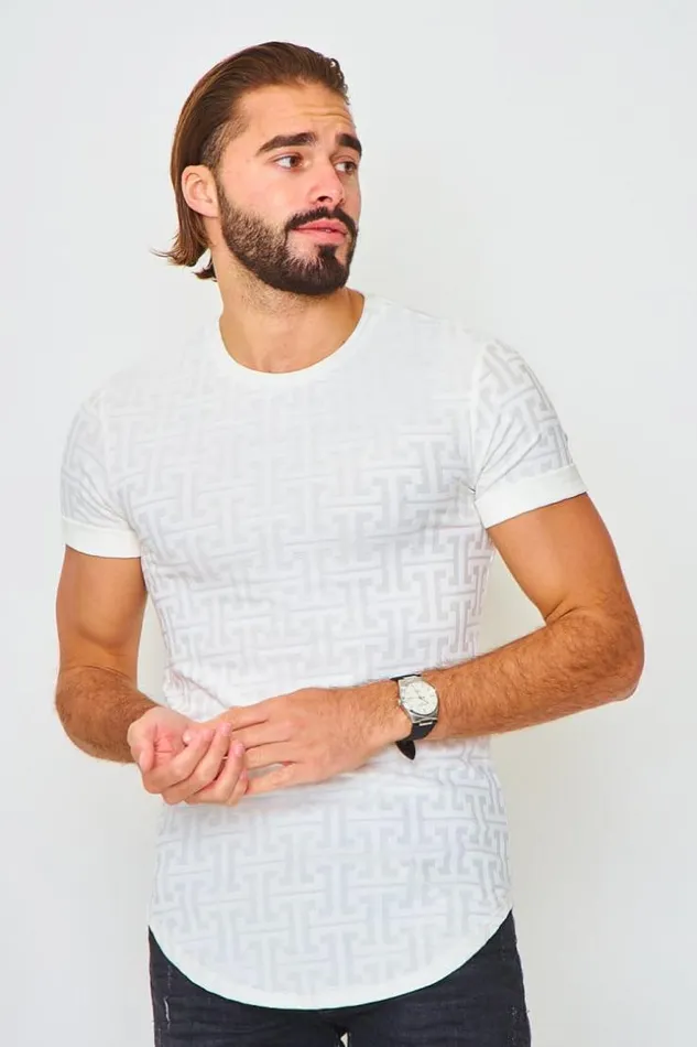 Men TShirt With Greek Print In OffWhite White Brentiny Paris TShirts