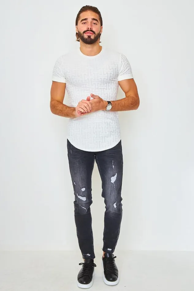 Men TShirt With Greek Print In OffWhite White Brentiny Paris TShirts