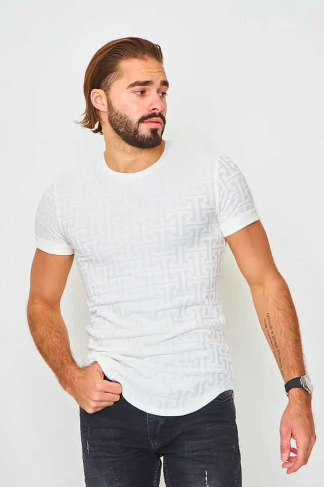 Men TShirt With Greek Print In OffWhite White Brentiny Paris TShirts